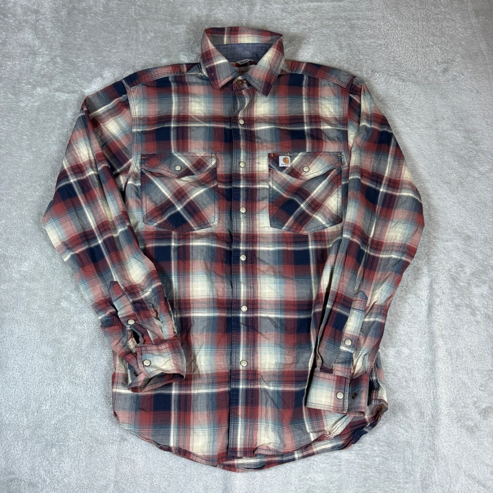 Carhartt Shirt Mens S Relaxed Fit Plaid Snap Pocket‎ Red Blue Workwear Casual